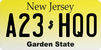NJ license plate A23HQO