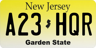 NJ license plate A23HQR