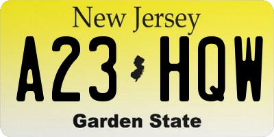 NJ license plate A23HQW