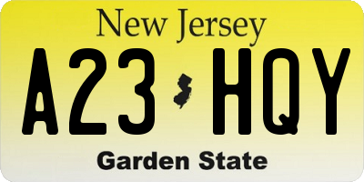 NJ license plate A23HQY