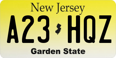 NJ license plate A23HQZ