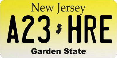 NJ license plate A23HRE