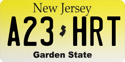 NJ license plate A23HRT
