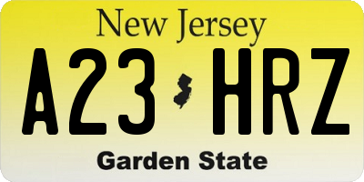 NJ license plate A23HRZ