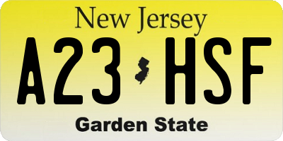 NJ license plate A23HSF