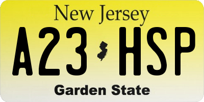 NJ license plate A23HSP