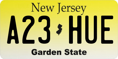 NJ license plate A23HUE