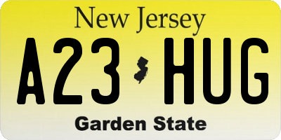 NJ license plate A23HUG