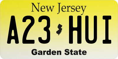 NJ license plate A23HUI