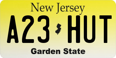NJ license plate A23HUT