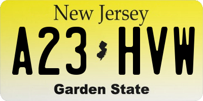 NJ license plate A23HVW