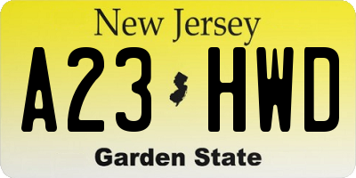 NJ license plate A23HWD