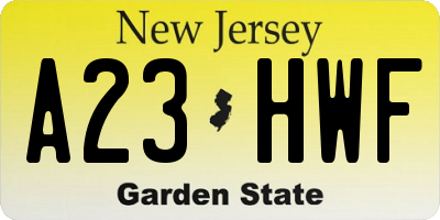 NJ license plate A23HWF
