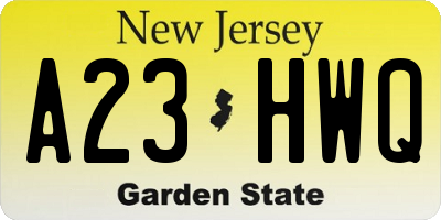 NJ license plate A23HWQ