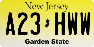 NJ license plate A23HWW