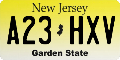NJ license plate A23HXV