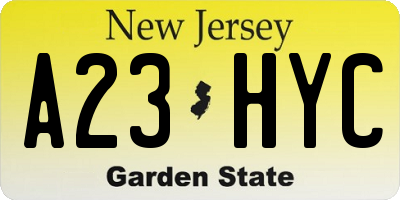 NJ license plate A23HYC