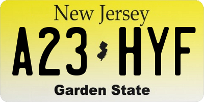 NJ license plate A23HYF