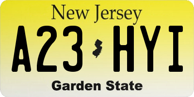 NJ license plate A23HYI