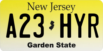 NJ license plate A23HYR