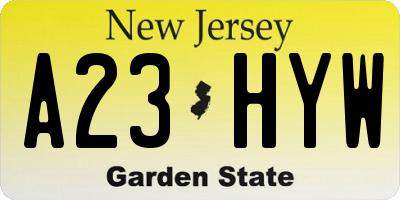 NJ license plate A23HYW