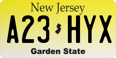 NJ license plate A23HYX