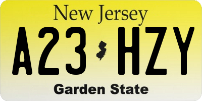NJ license plate A23HZY