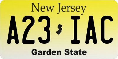 NJ license plate A23IAC