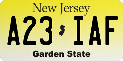 NJ license plate A23IAF