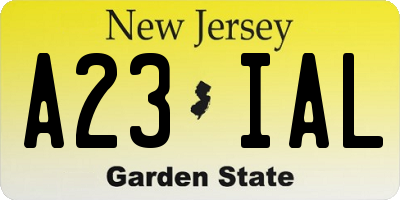 NJ license plate A23IAL