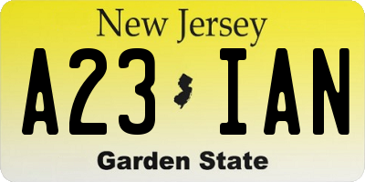 NJ license plate A23IAN