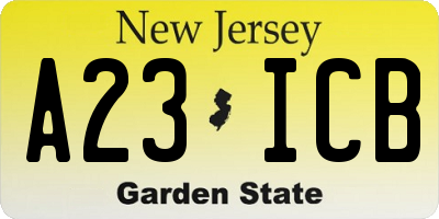 NJ license plate A23ICB