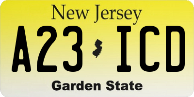 NJ license plate A23ICD
