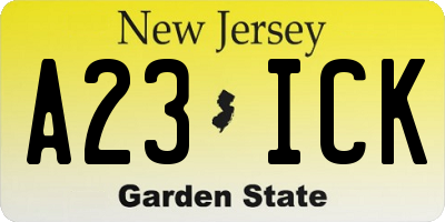 NJ license plate A23ICK