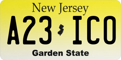 NJ license plate A23ICO