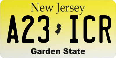 NJ license plate A23ICR