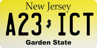 NJ license plate A23ICT
