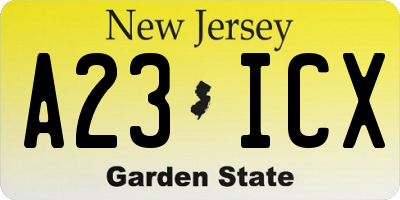 NJ license plate A23ICX