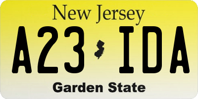 NJ license plate A23IDA