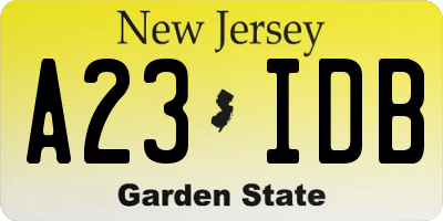 NJ license plate A23IDB
