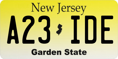 NJ license plate A23IDE