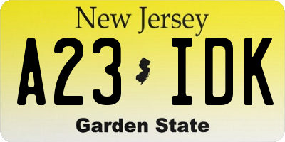 NJ license plate A23IDK