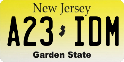 NJ license plate A23IDM