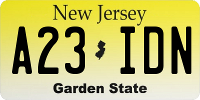 NJ license plate A23IDN