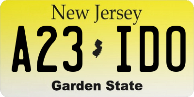 NJ license plate A23IDO