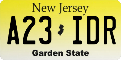 NJ license plate A23IDR