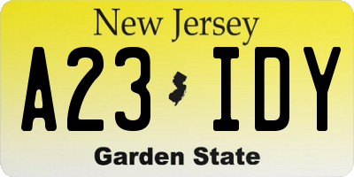 NJ license plate A23IDY