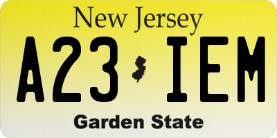 NJ license plate A23IEM