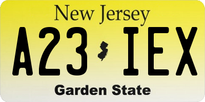 NJ license plate A23IEX