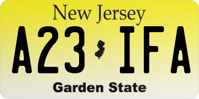 NJ license plate A23IFA